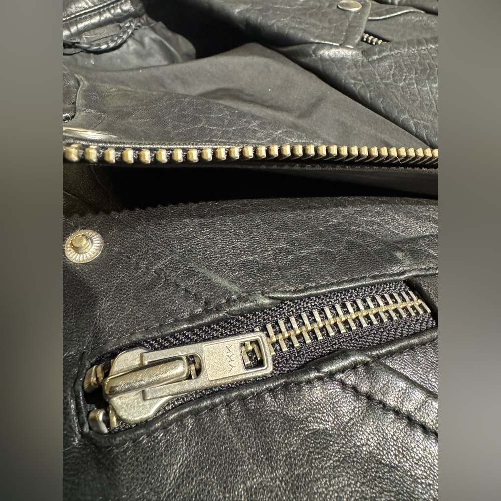 Mackage X Aritzia Pebbled Black Leather Biker Jacket - Picture 7 of 15